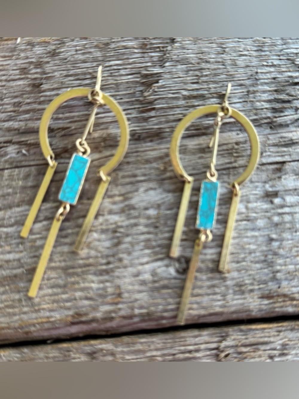 Gold Drop Earrings with Turquoise Inlay